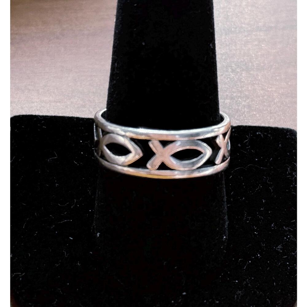 Retired James Avery Ichthus Cross Ring Sterling Silver Christian Band, Size 10.5